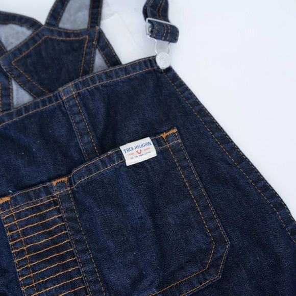 True Religion Dark Wash Blue  100% Cotton Denim Overalls Med - Picture 15 of 15